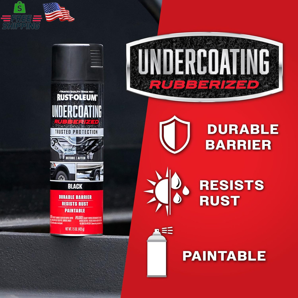 Rust-Oleum 248657-6PK Stops Rust Undercoating Spray, 15 Oz, Rubberized Black, 6