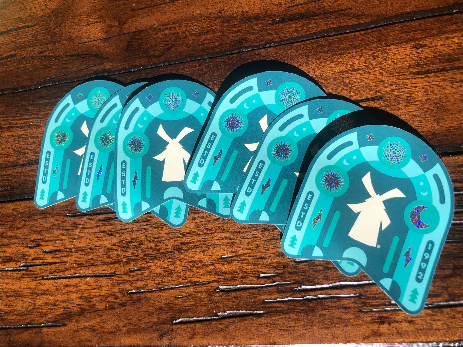 Dutch Bros Sticker December 2022 Christmas Teal Blue Snowflake Moon Sun