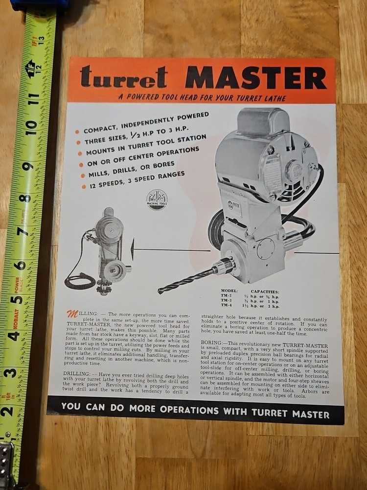 TURRET MASTER MACHINE TOOL SPEC SHEET #3