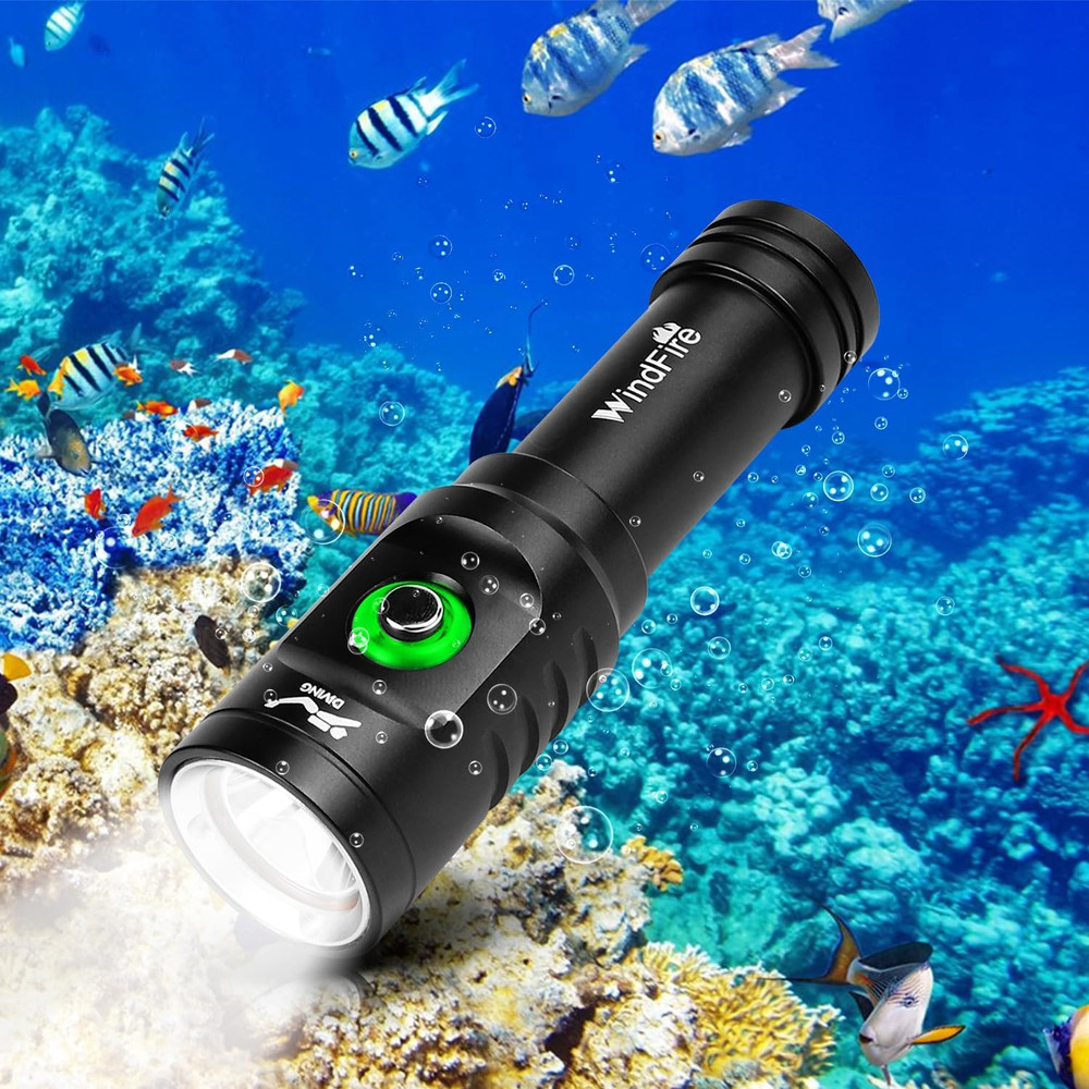 WINDFIRE Dive Light Scuba Diving Flashlight Dive Torch Rechargeable, 3 Modes Und