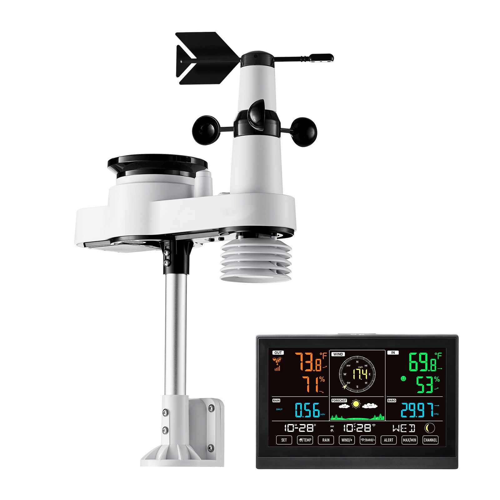 Uimoso 5-in-1 WIFI Wireless Weather Station with 7.5" VA Screen Outdoor Sensor