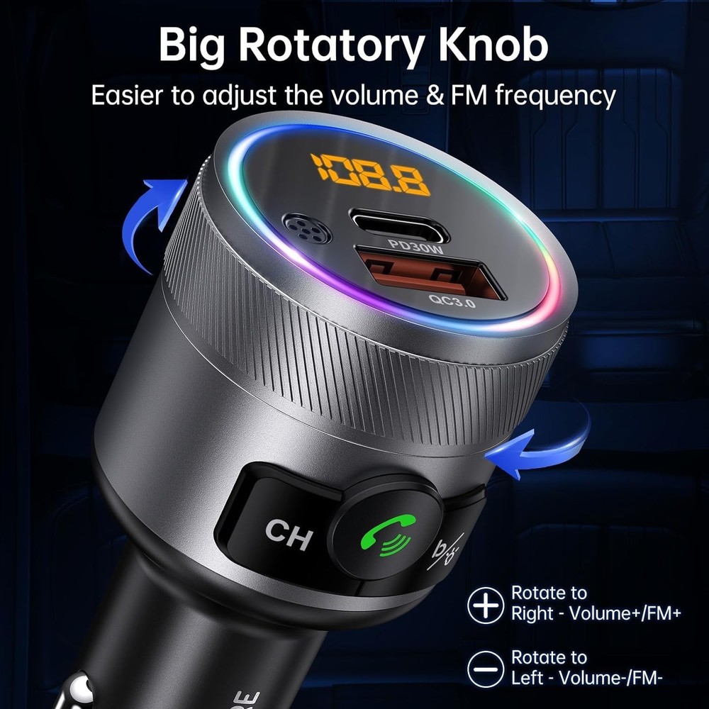 Bluetooth 5.4 FM Transmitter with Dual USB Charging