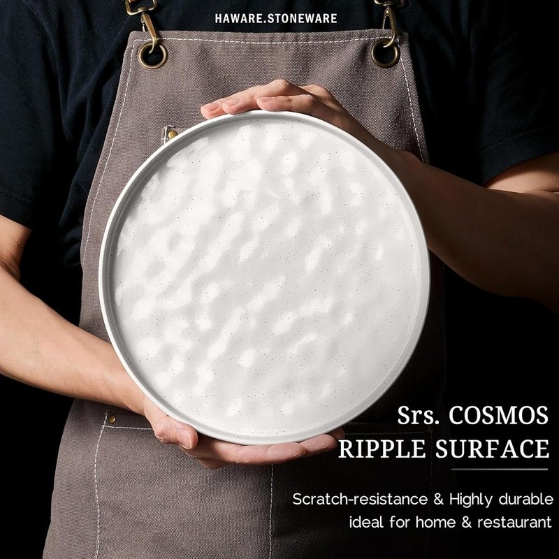 12 Piece Cosmos Ripple Stoneware Dinnerware Set Durable Safe Stackable Home Use