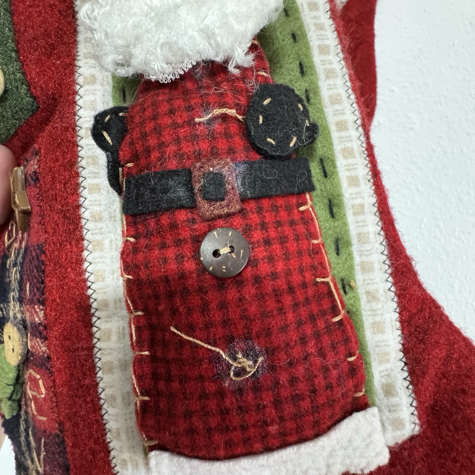 Plush 3D Folk Art Primitive Patchwork Christmas Stocking Set Of 2