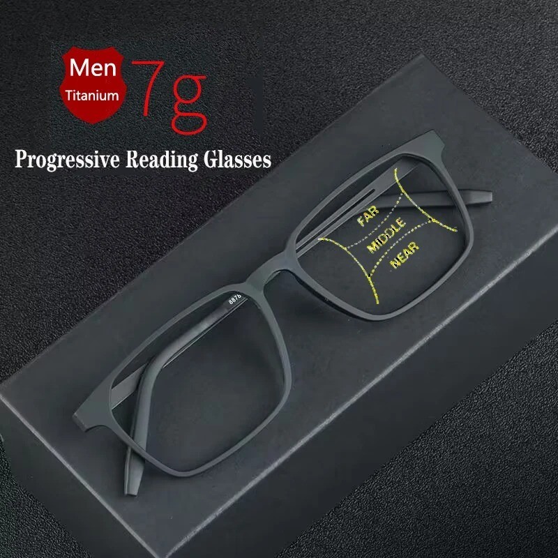 Progressive Multifocal Reading Glasses for Men Blue Light Blocking Titanium Arm