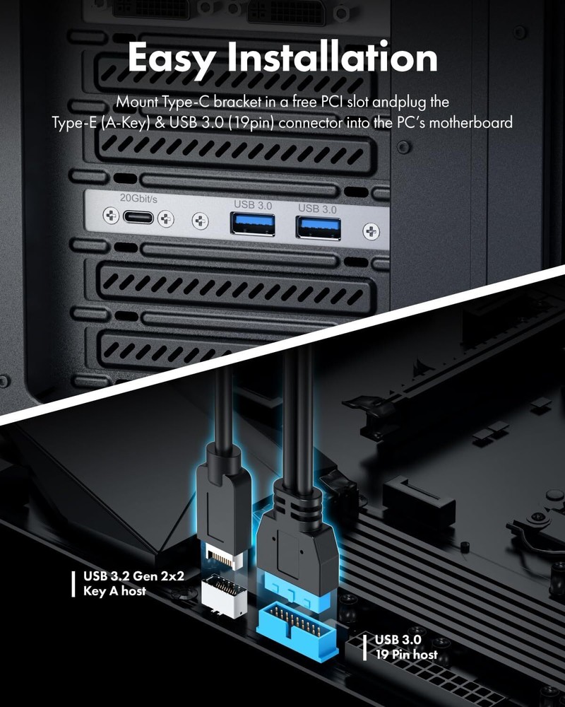 GRAUGEAR 20Gbps USB3.2 Gen2x2 USB-C Front Panel Adapter, Motherboard Silver
