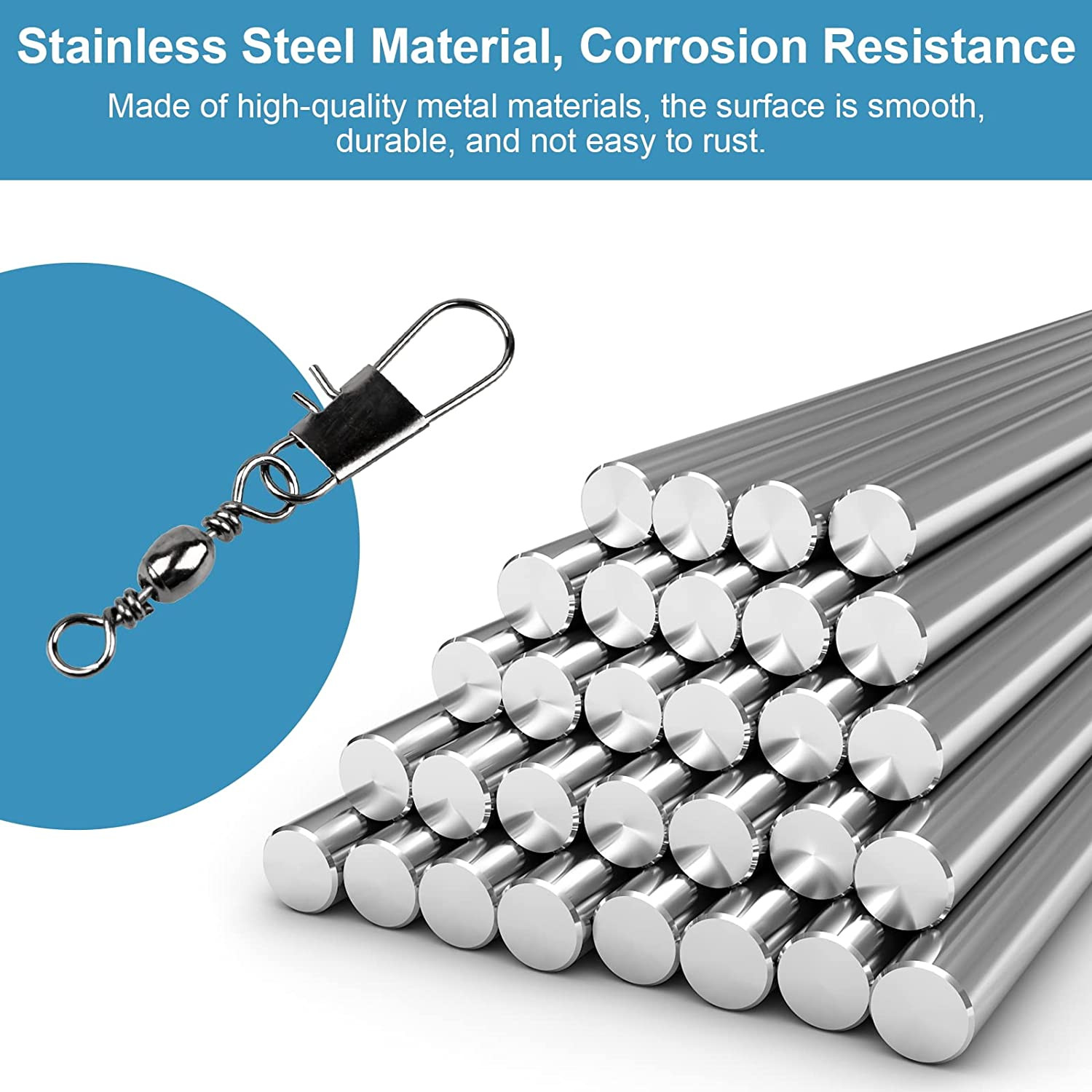 200PCS Fishing Rolling Ball Bearing Barrel Swivel with Safety Snap Conne