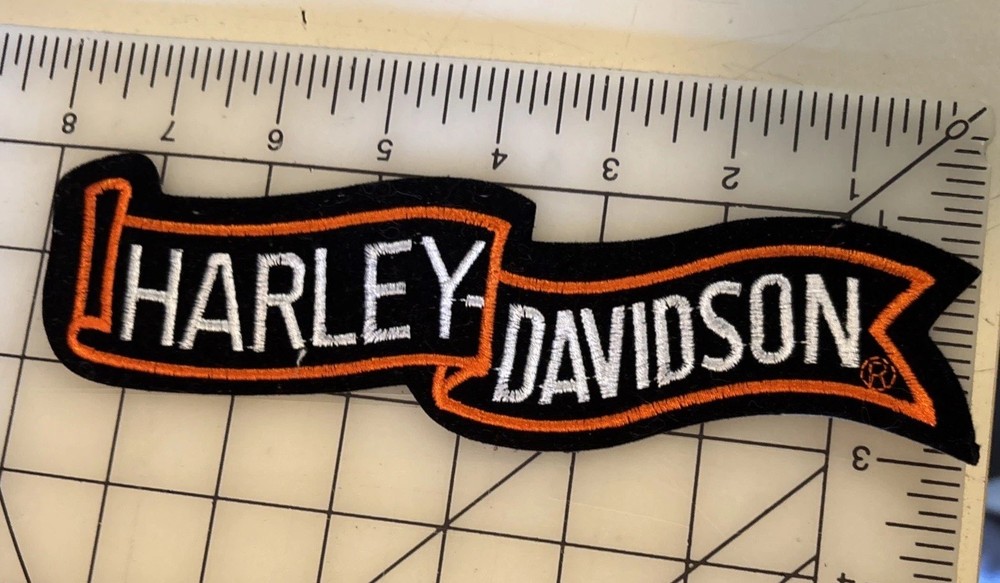 Large 8" Harley Davidson Banner Patch Ribbon Patch Orange Black