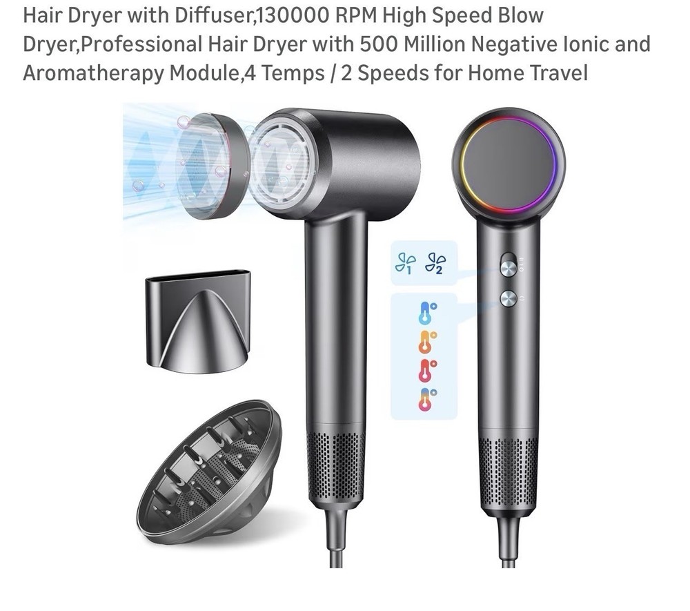 Nudwis Professional Hair Dryer Diffuser Ionic Aromatherapy Magnetic Nozzle
