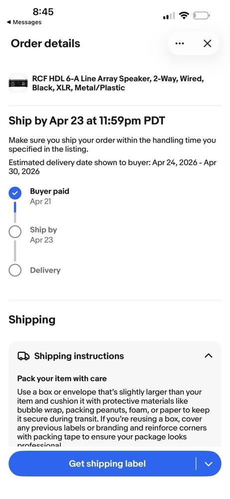 RCF HDL 6-A Active Line Array Speaker, Black, XLR, Metal/Plastic