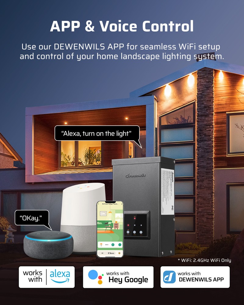DEWENWILS 200W Wi-Fi Low Voltage Transformer with Schedule & Timer, Black