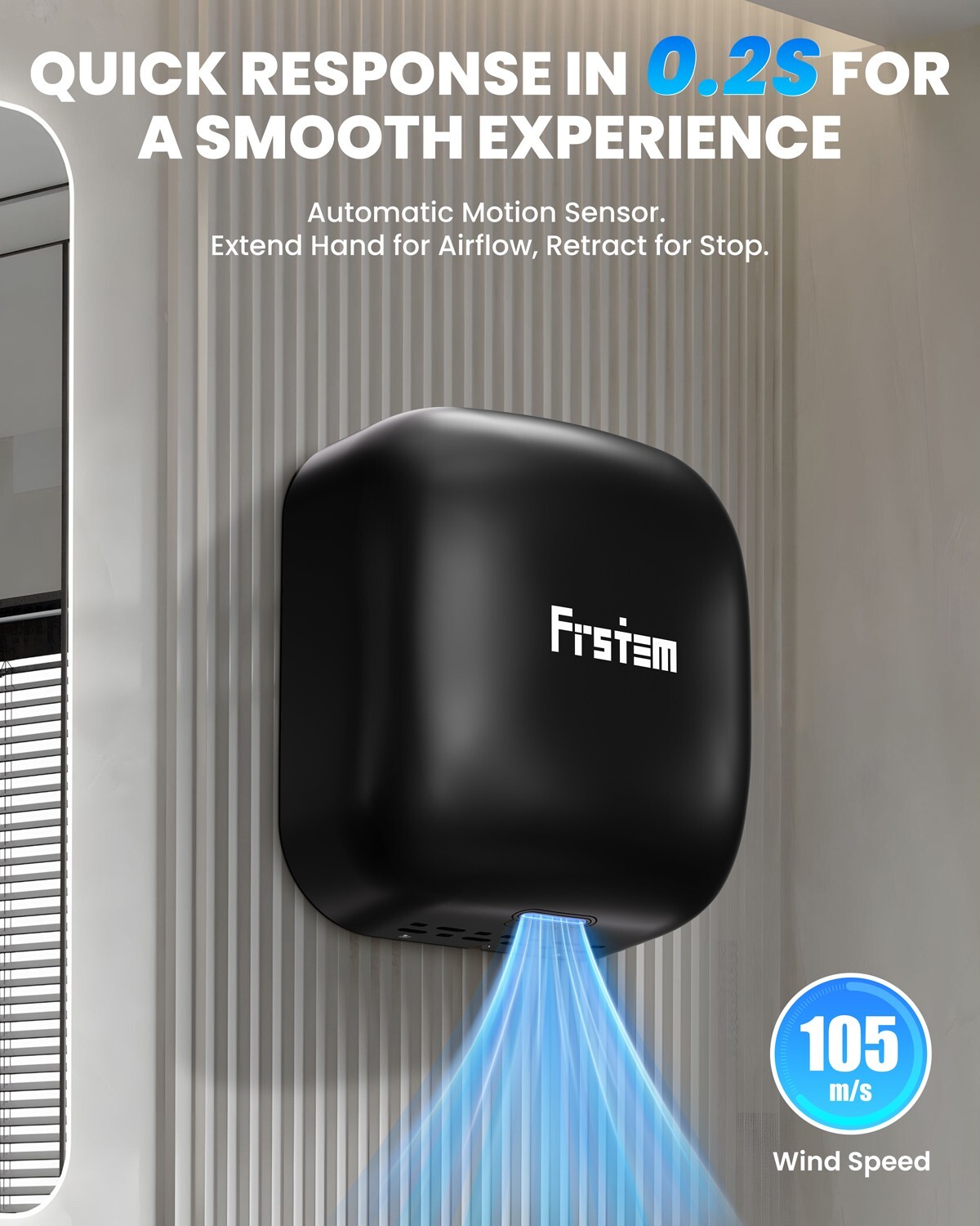 Commercial Hand Dryers, 1800W Automatic High Speed Hand Dryer Black