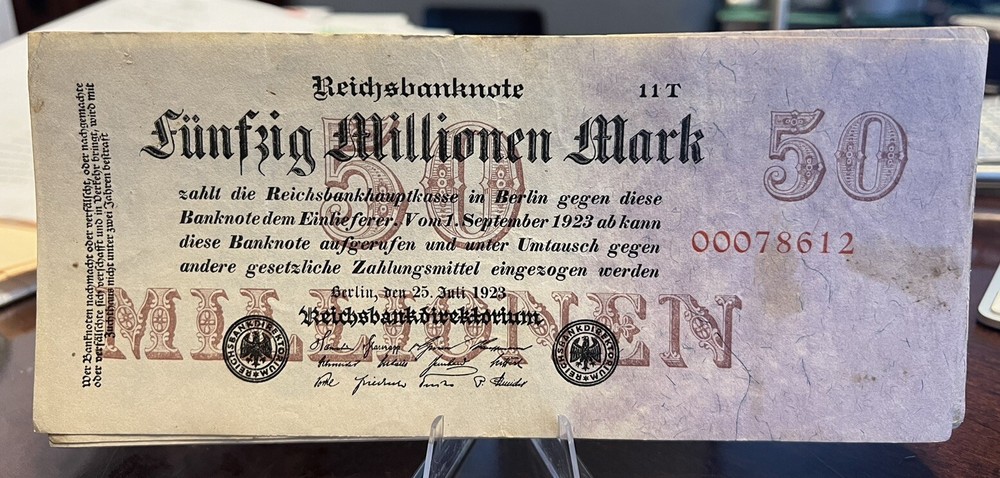 Authentic Germany 50 MILLION Mark 1923 BERLIN Post WWI Hyperinflation Time
