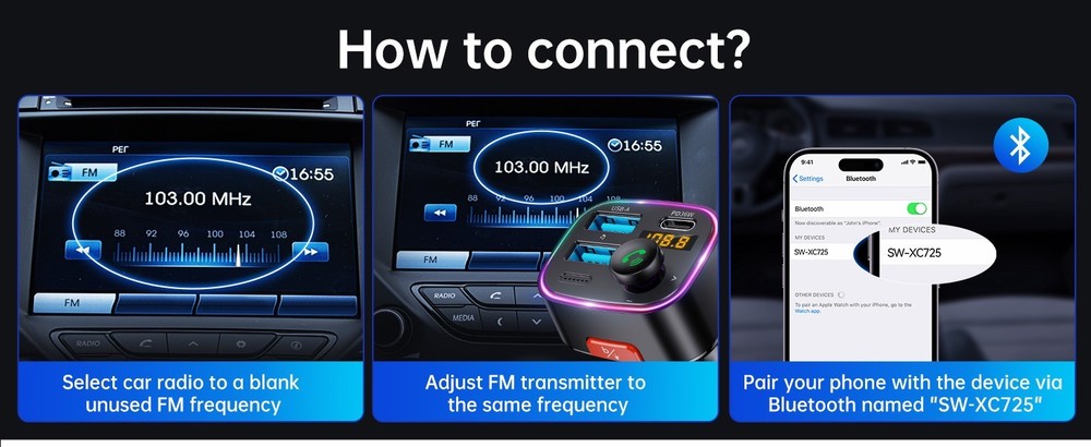 Syncwire Bluetooth 5.4 FM Transmitter Car Adapter 48W, Fast Charging