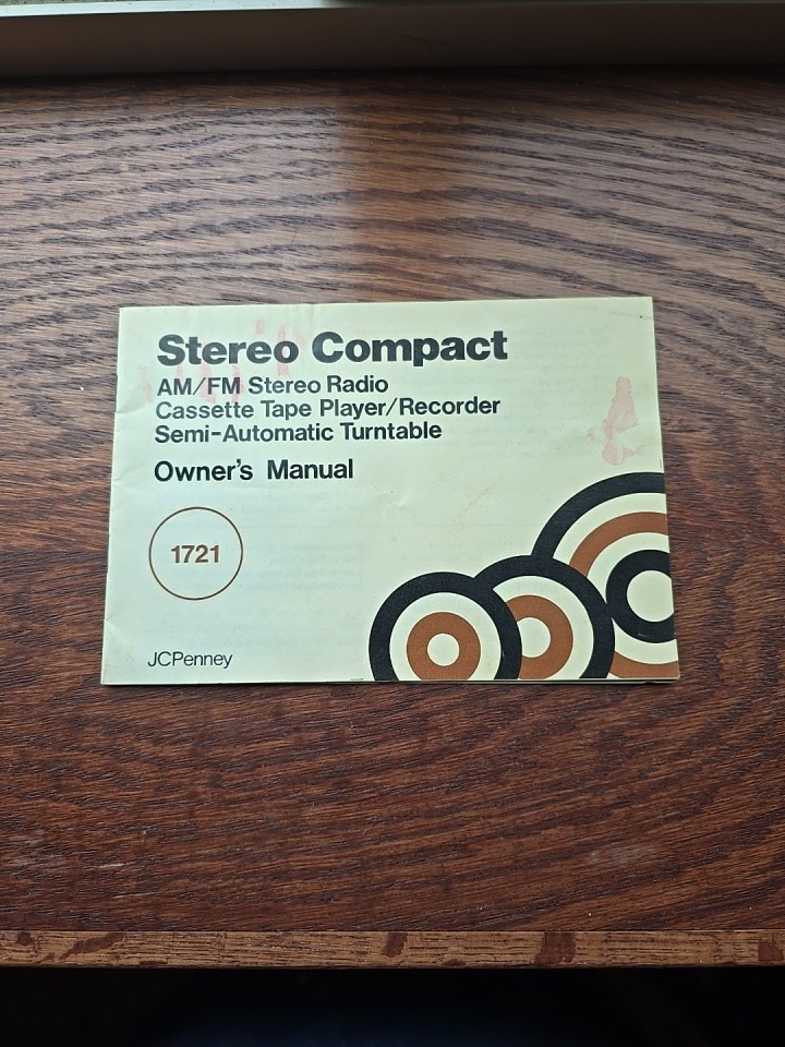 Vintage JC Penny Stereo Compact Player Model No.1721 Owners Manual