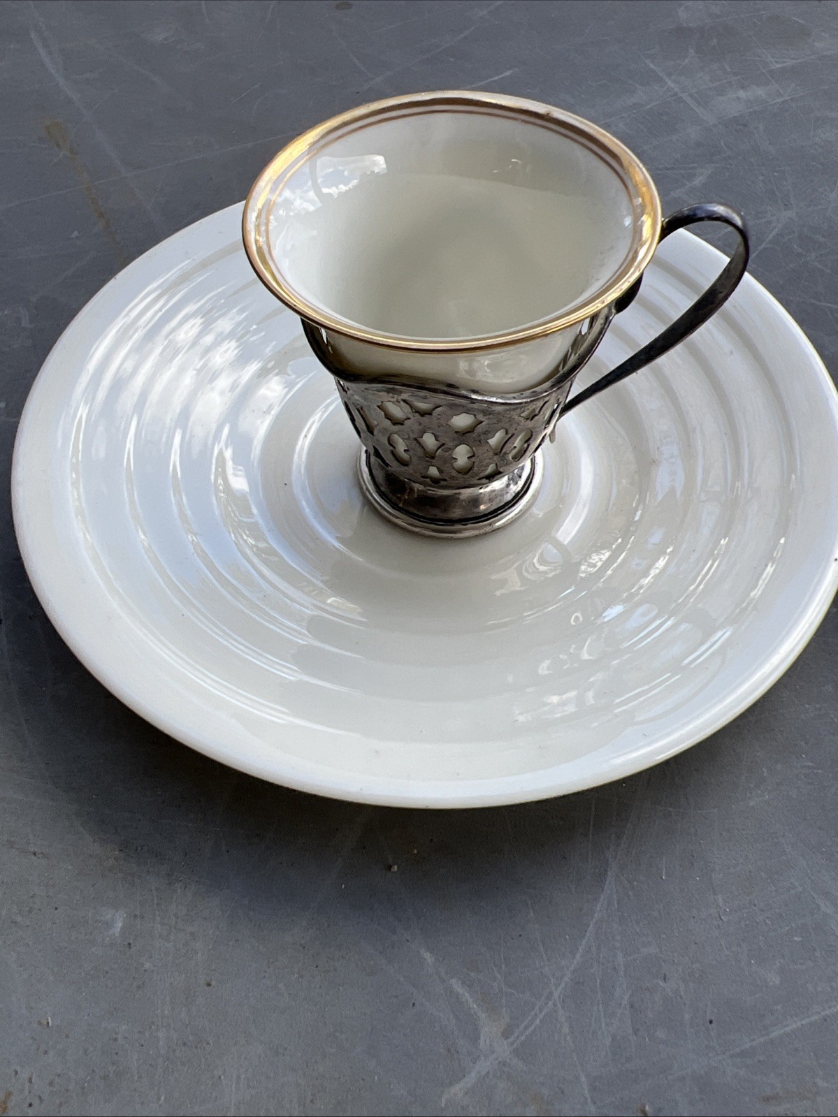 2 STERLING Silver (44.3g) SOLID SILVER + LENOX Cups & Saucers 1920-40 3”