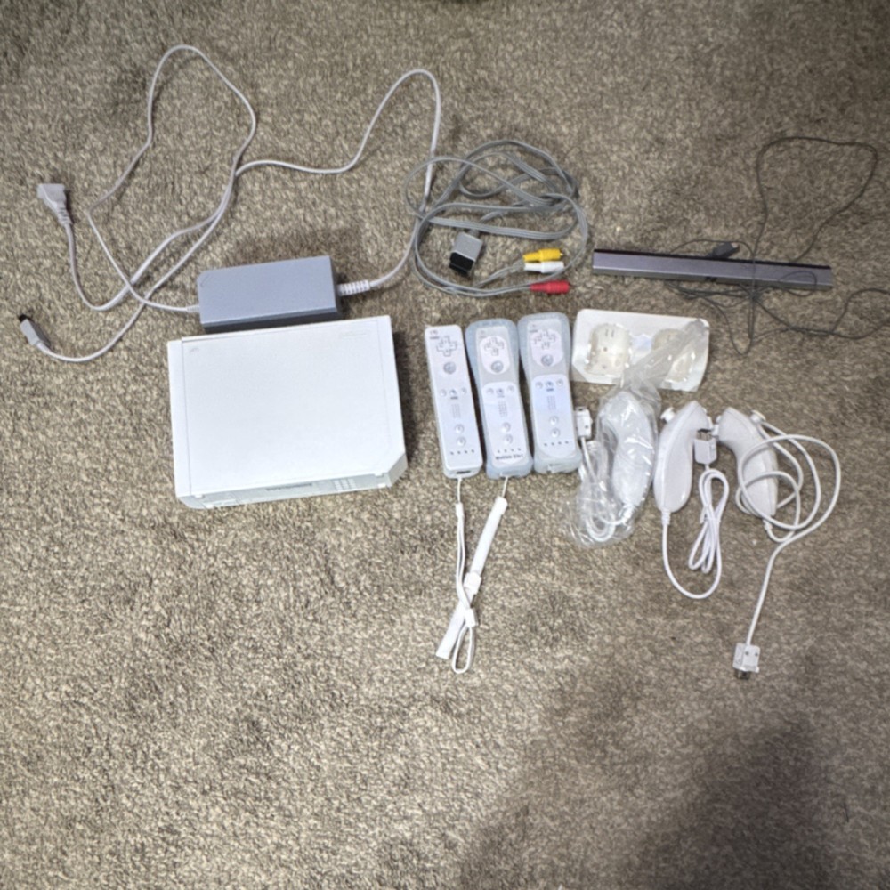 Nintendo Wii Console Bundle with Remotes, Nunchuks, Sensor Bar, AV Cables