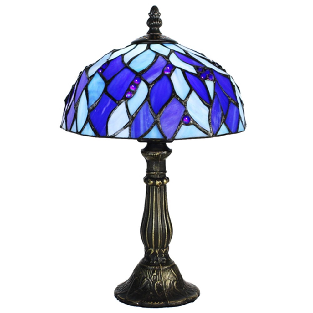 Blue Pedestal Tiffany Lamp w/ Stained Glass Shade & Lamp Base