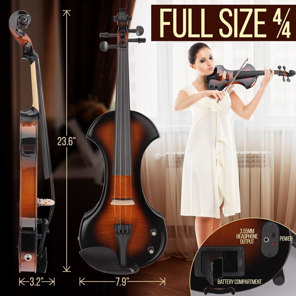Pyle Electric Violin Stringed Instrument-Student Grade w/ Accessory kit