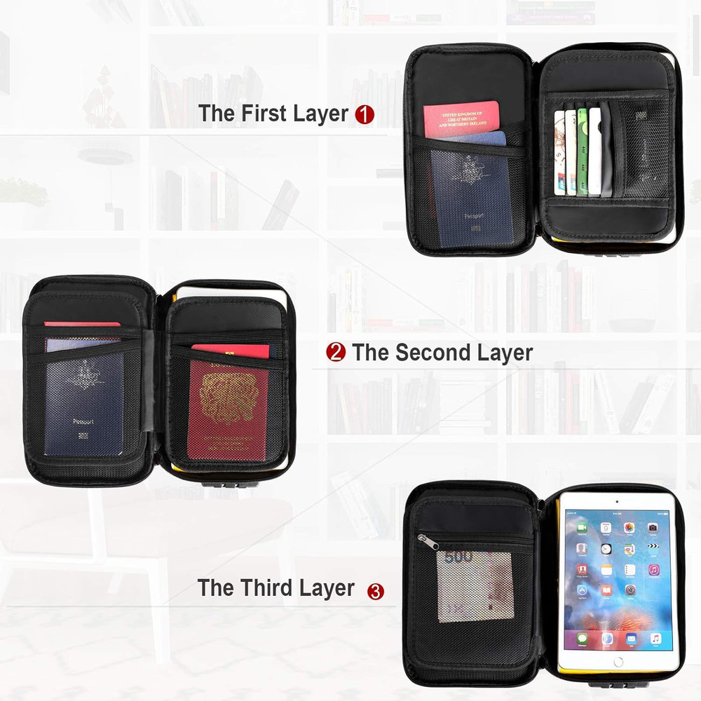 Small Fireproof Storage Organizer Case with Lock(9”x 5.3”x 3.7”), 3-Layer Soft M