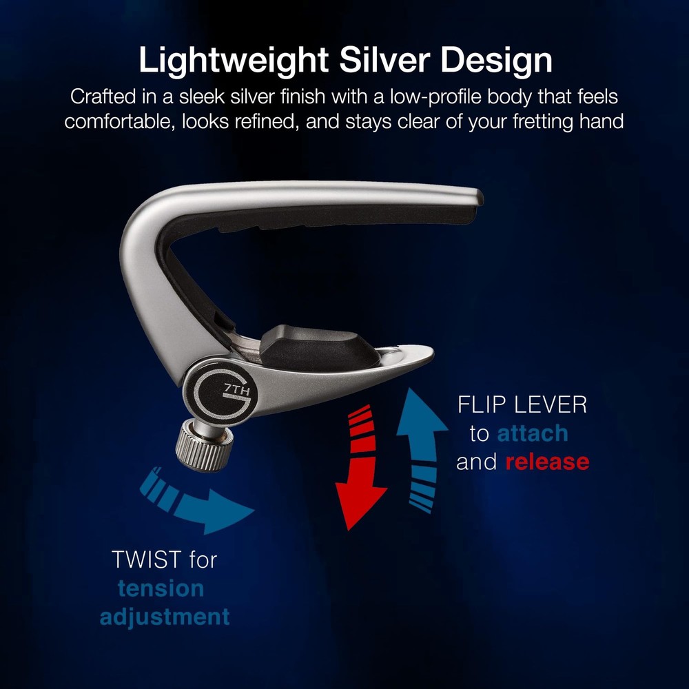 Newport 12 String Silver Guitar Capo - Groundbreaking Compensated String Pad ...