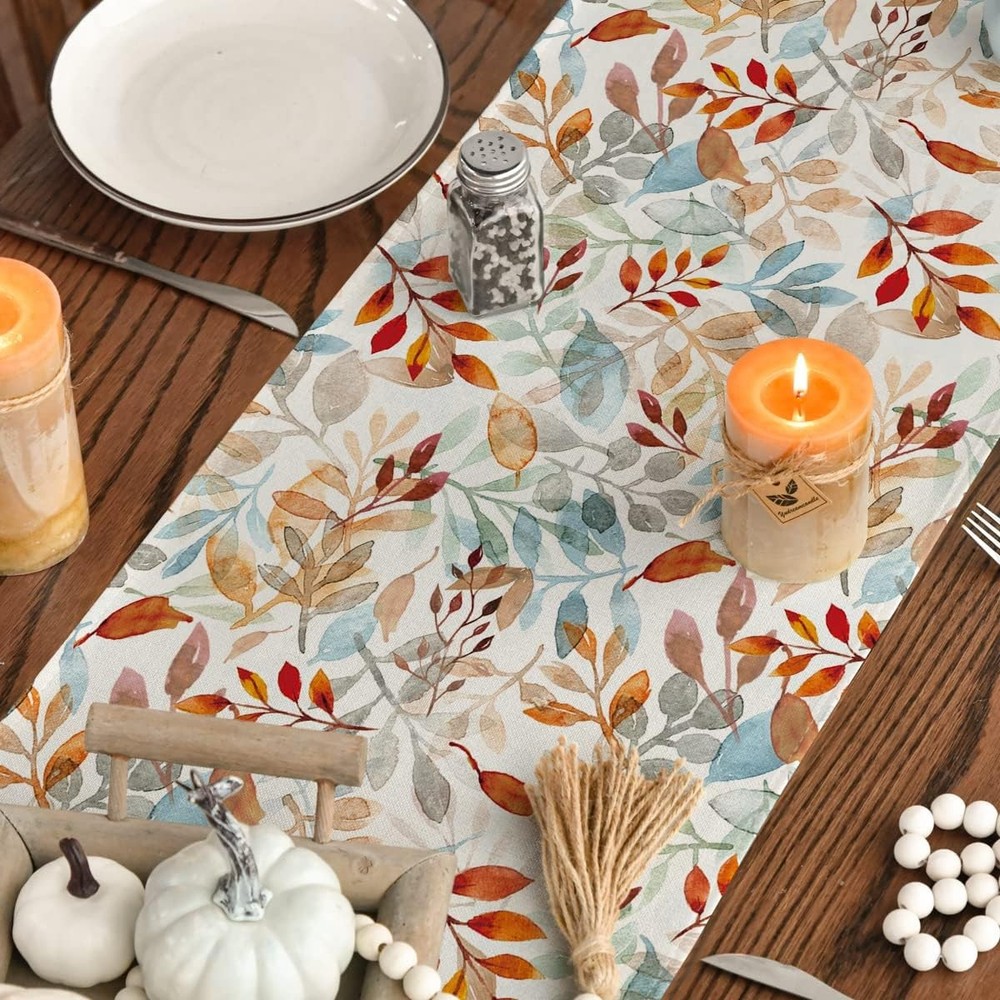 Artoid Mode Beige Eucalyptus Leaves Fall Table Runner, 13 x 72,