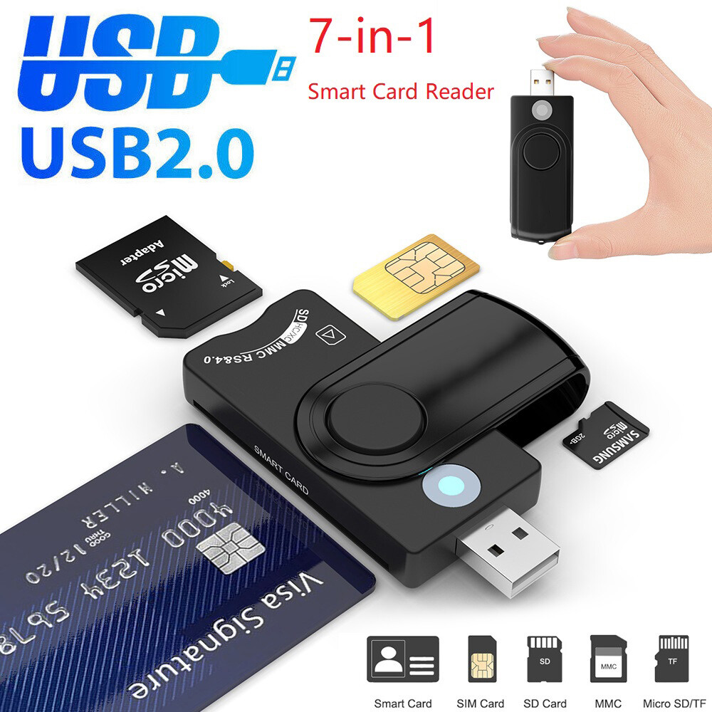 7-in-1 Smart USB 2.0 Micro TF SD SIM ID Memory Card Reader Adapter for Laptop PC