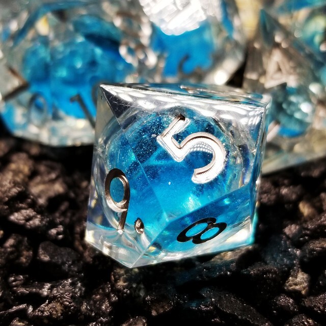 Sage's Sky Souls - Sky Blue Liquid Core Sharp Edge Resin Dice Set