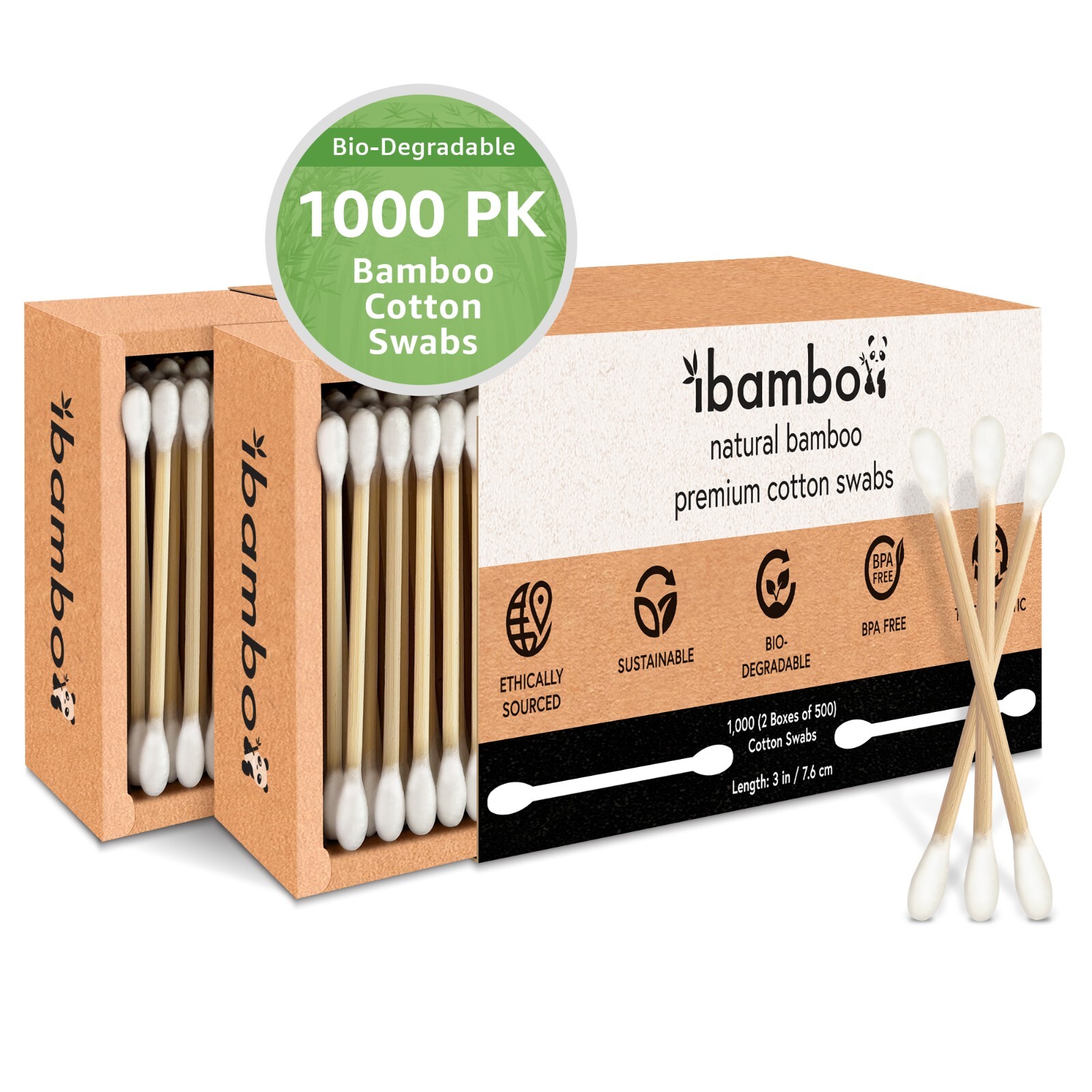 Ibambo Bamboo Cotton Swabs - 1000 Pack, for Beauty & Personal Care