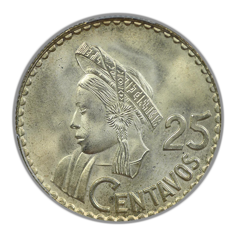 1963 Guatemala 25C Centavos PCGS MS66
