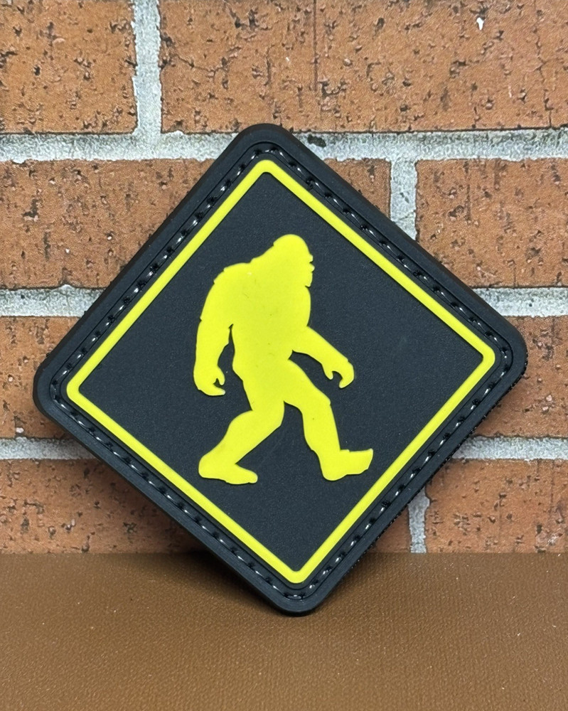 Sasquatch Bigfoot Crossing Sign PVC Patch, Morale Squatch Tactical Rubber Patch