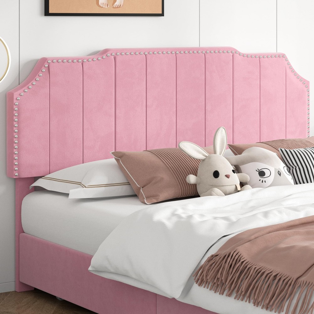 Full Bed Frame Upholstered Platform with 4 Storage Drawers & Tufted Adjustabl...