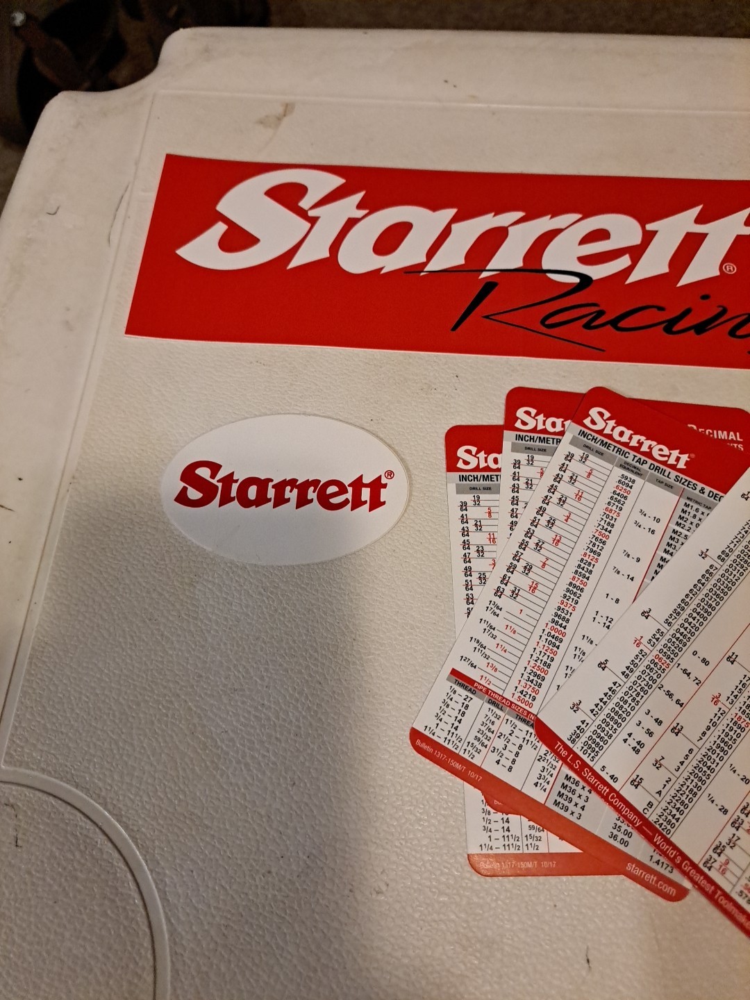 5 New Starrett Decimal Equivalents Pocket Cards and 2 Tool Box Stickers