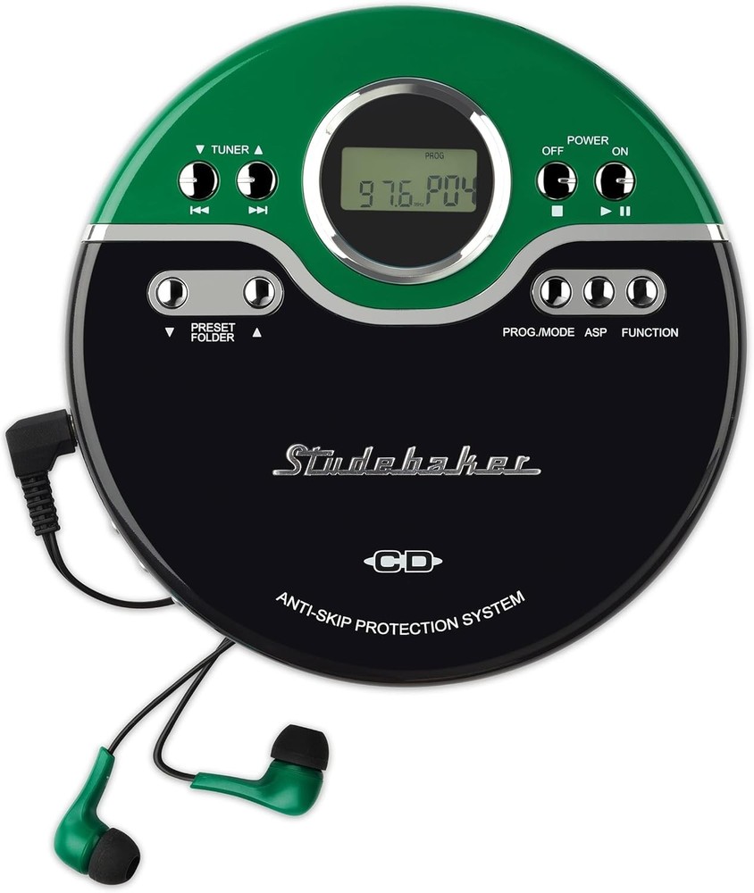 Studebaker Green Retro Portable CD Player CD-R/RW MP3 Playback Programmable