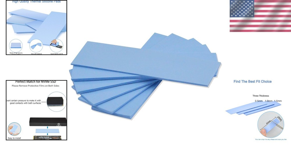 6-Pack Thermal Conductive Silicone Pads for SSD, CPU & GPU Cooling - Blue