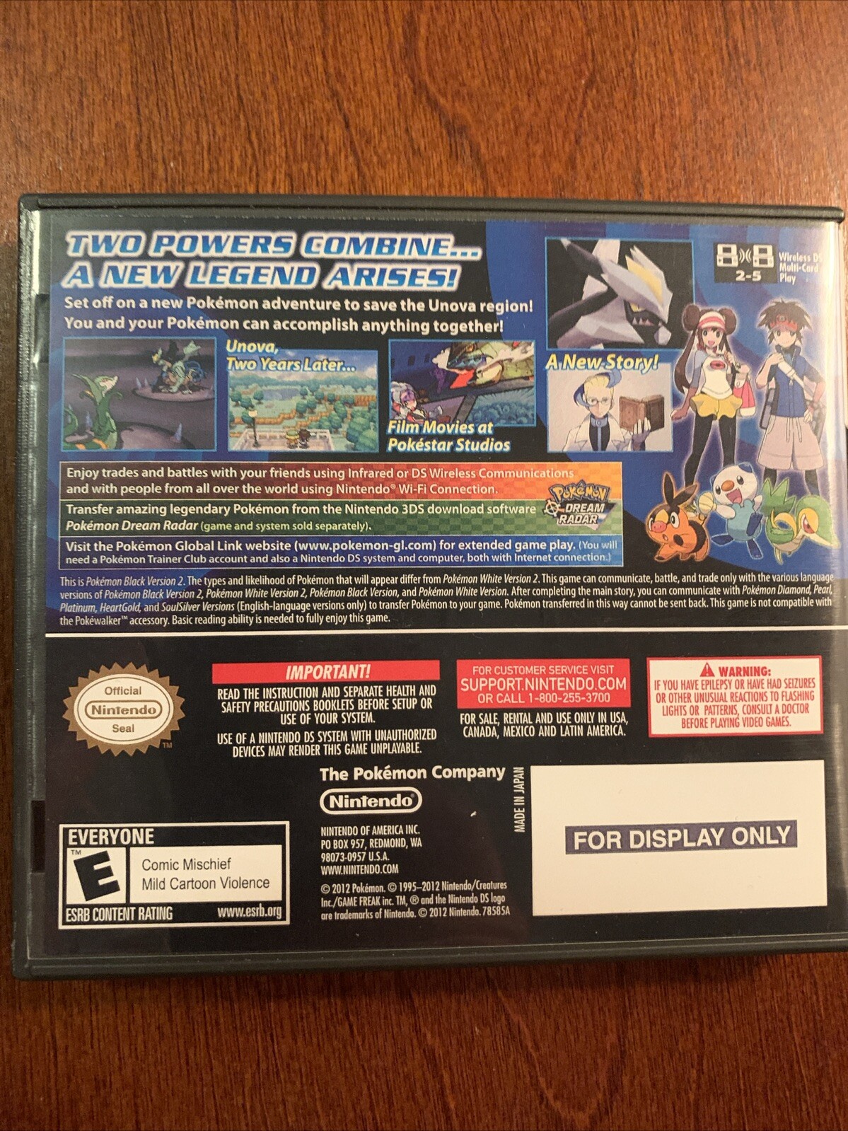 Pokemon Black Version 2 Nintendo DS Replacement Case ONLY No Game - For Display