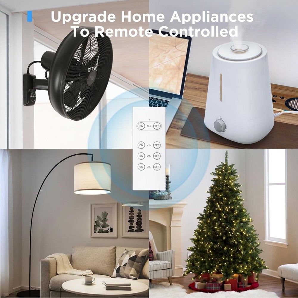 2 Pack Indoor Remote Control Electrical Outlet Plug, 15A, Wireless Switch