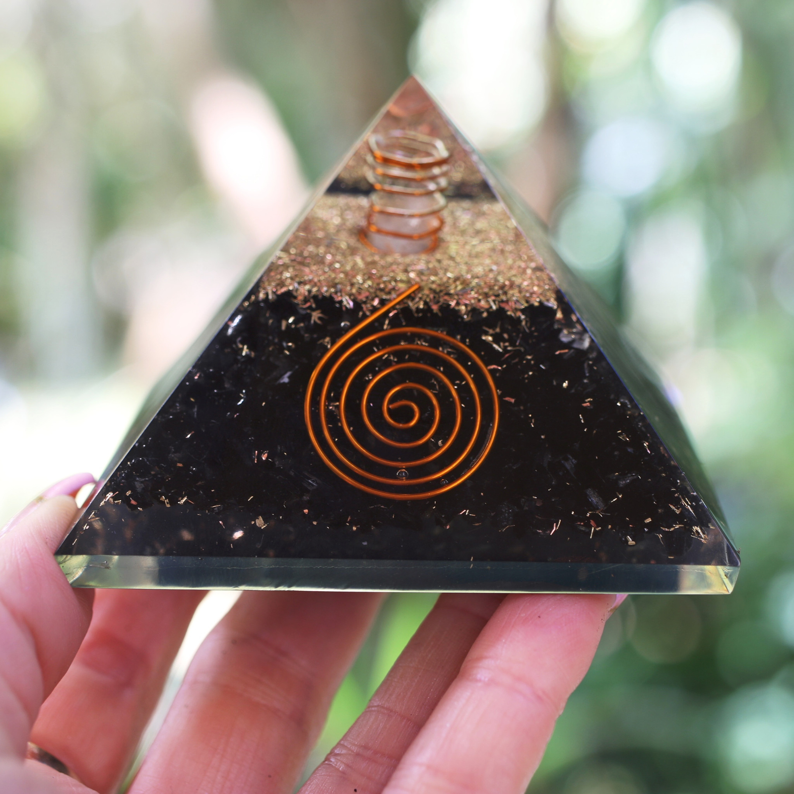 Natural Black Tourmaline Orgone Pyramid 3in LG 75mm EMF & 5G Orgone Protection