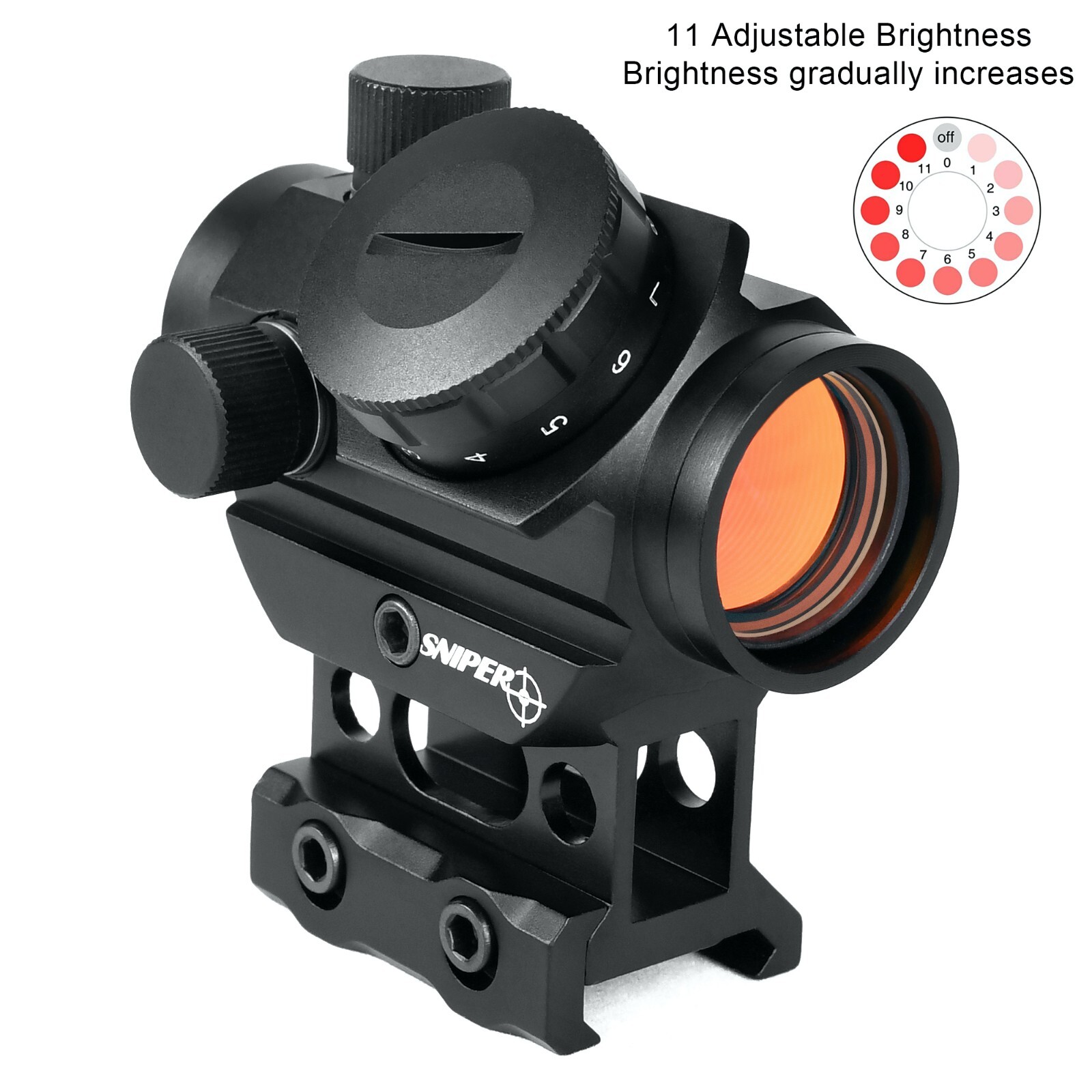 Sniper Micro Red Dot Sight 2 MOA 1x25mm Reflex Sight with 1'' Inch Riser Mount