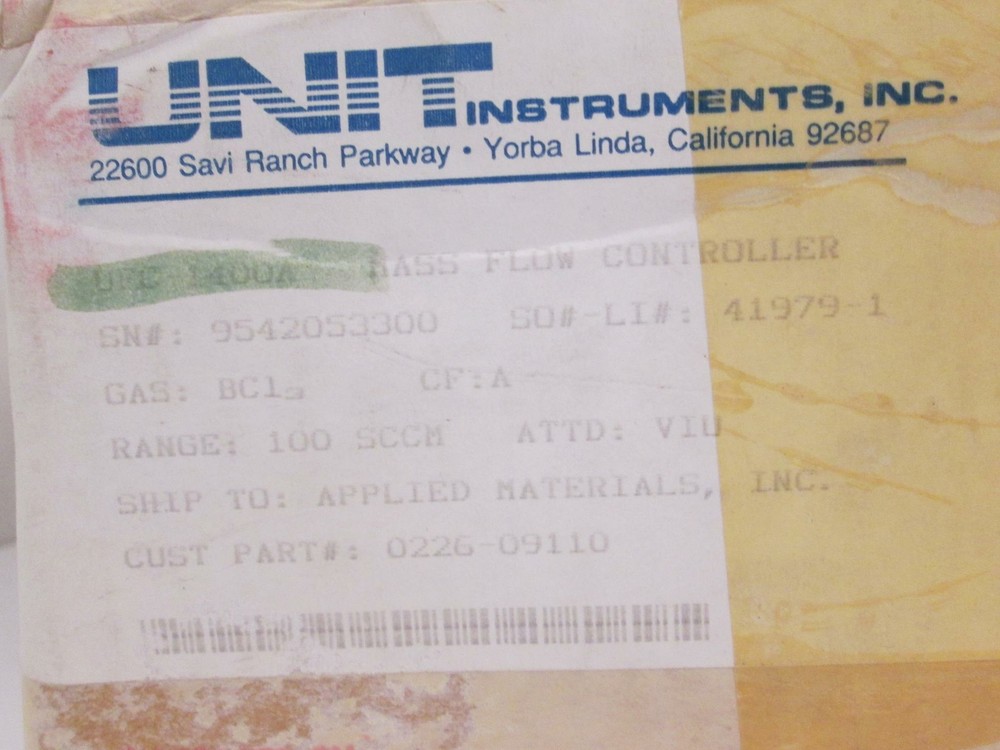 Unit UFC-1400A Mass Flow Controller MFC, BCL3, 100 SCCM, Used