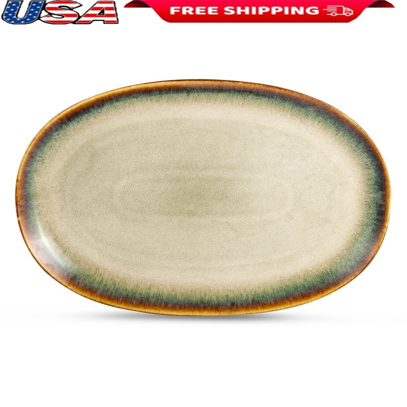 Ceramic Oval Serve Platter Rustic Design Dishwasher Safe Kitchen Serving Tray US