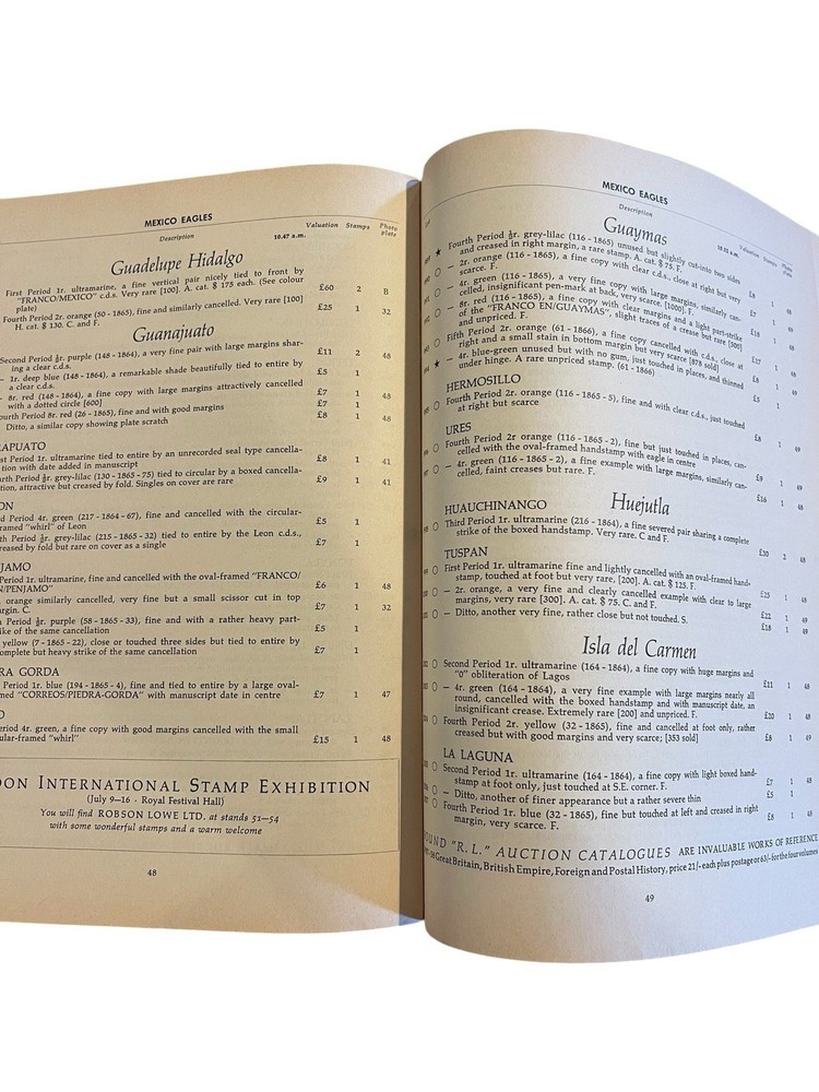1960 Robson Lowe Mexico Auction Catalogue - Quast Hidalgo & Eagles Collection