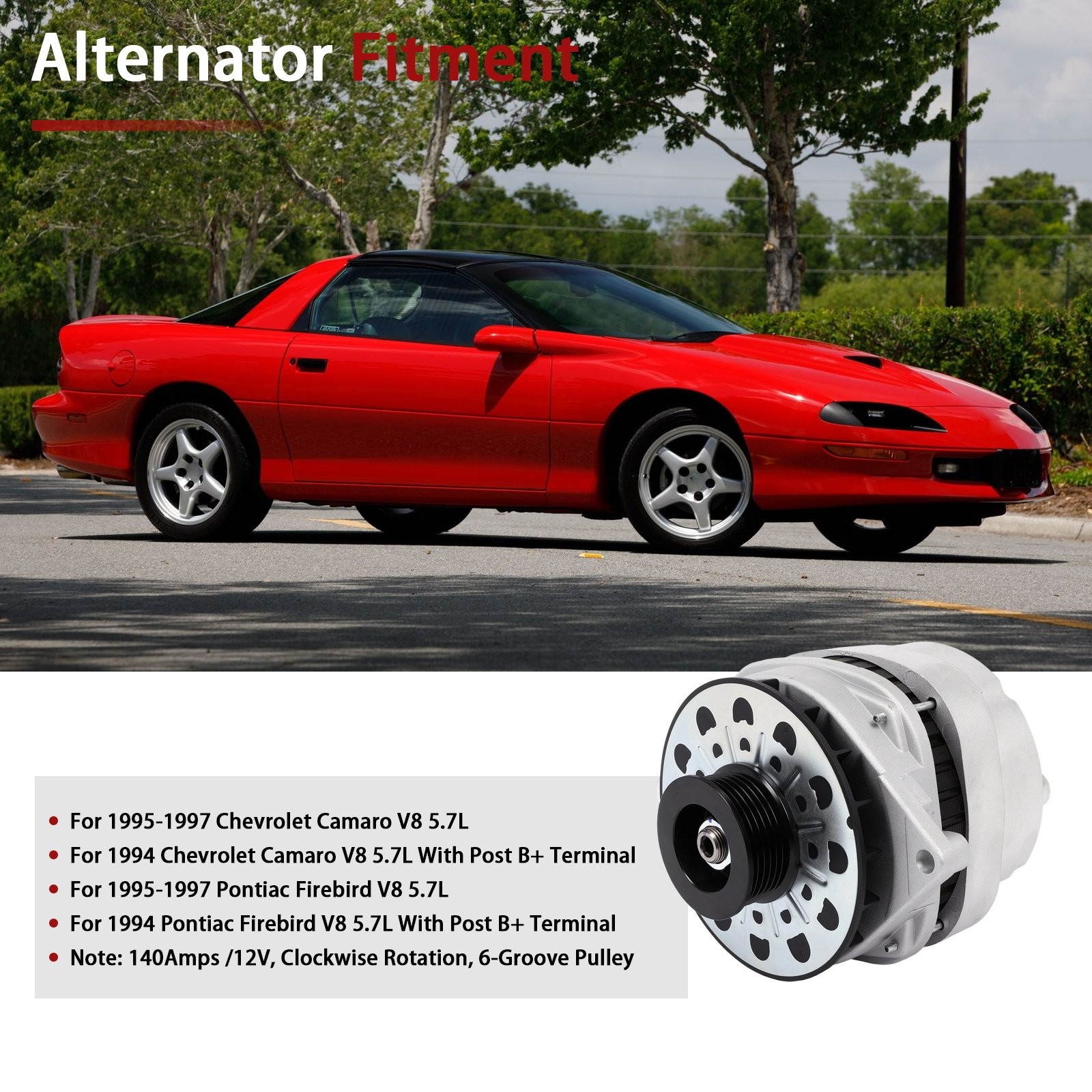 For Chevy Camaro 1994 V8 5.7L With Post B+ Terminal Alternator 10463680