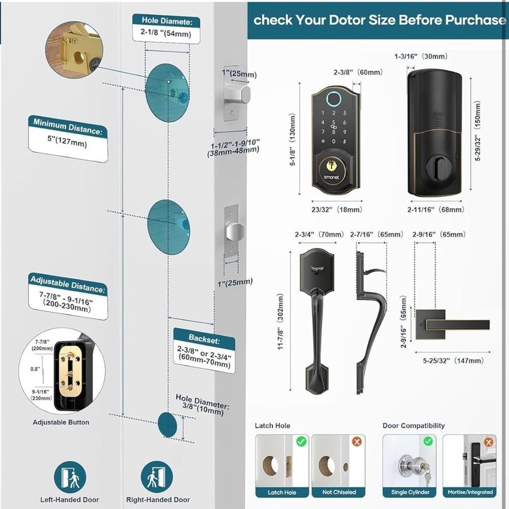 Smart Door Lock Handle Keyless Entry Bluetooth Alexa Front Door Keypad Bronze OW