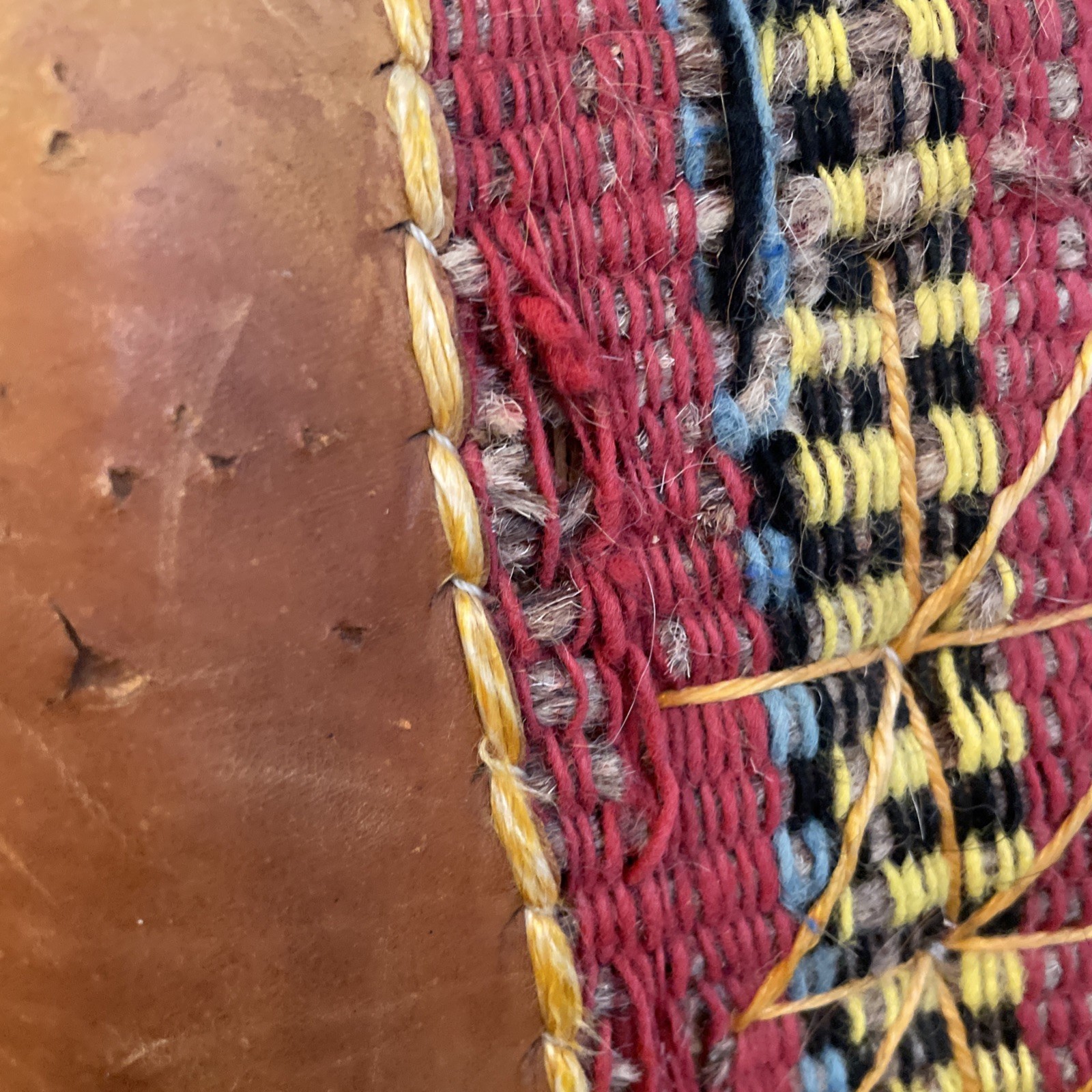 VTG North African Leather Donkey Saddle Woven Textile Tunisia