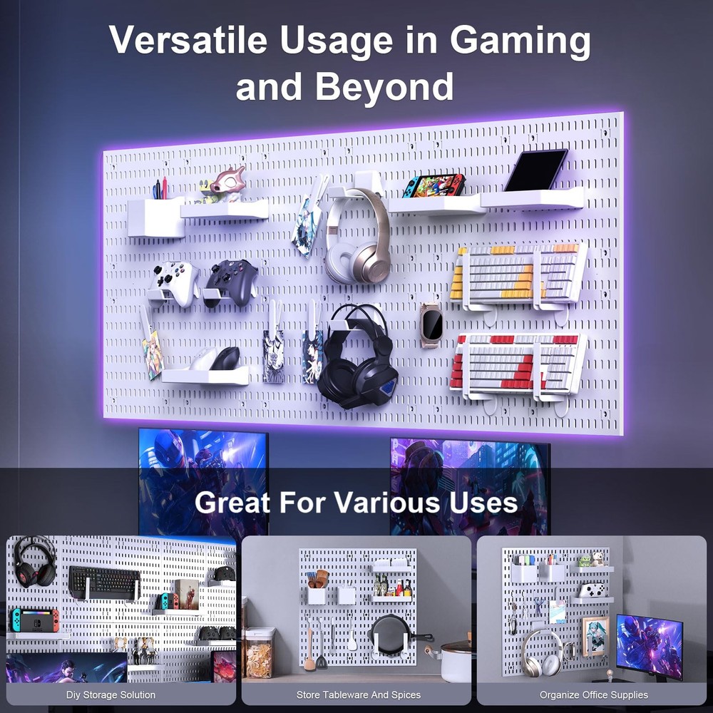 Peg Board, 4 Pack PP Plastic Pegboard Panels, White Pegboards Wall Organizer,...