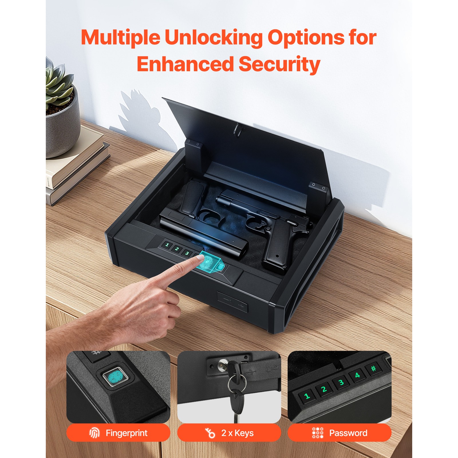 Uimoso Secure Gun Safe with Biometric Lock,Keypad,and Illumination for 2 Pistols