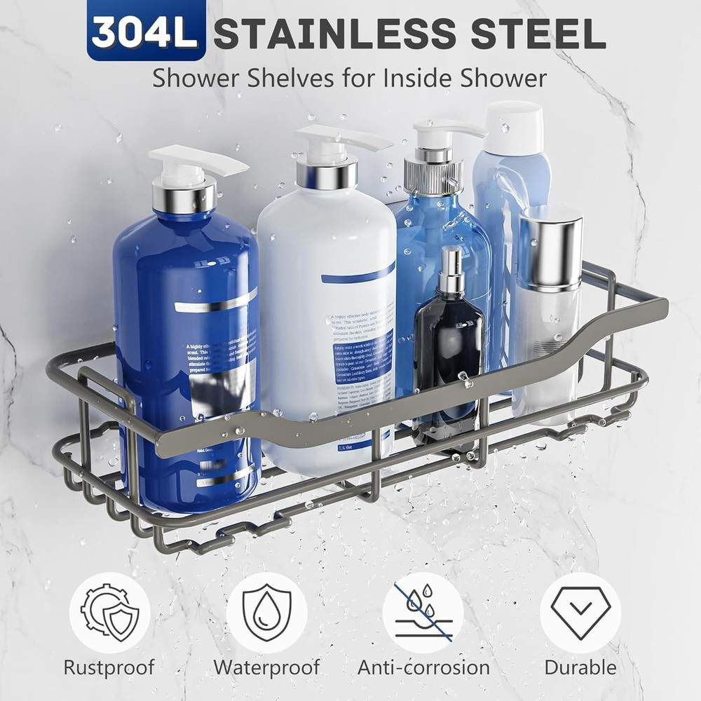 3-Pack Shower Caddy with Soap Holder, Adhesive Rustproof No-drill Strudy Load...
