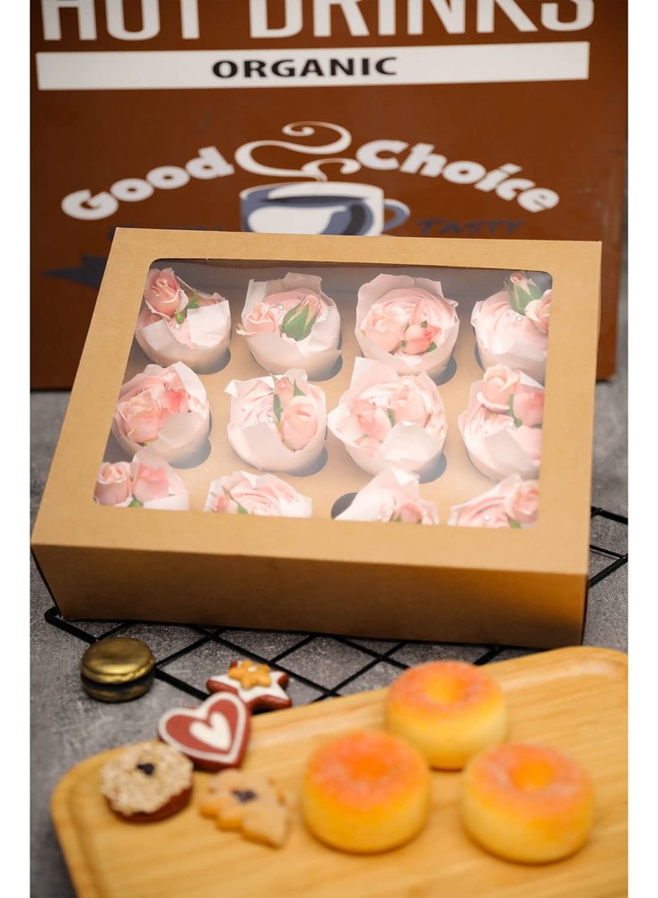 Cupcake Boxes 40 PCS Auto-pop Up Window 12 Count Container Ribbons Brown