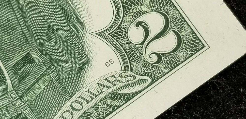 1976 $2 FRN FANCY SER# QUAD 54552222 UNCIRCULATED 2 INK ERRORS & SHIFT ERR